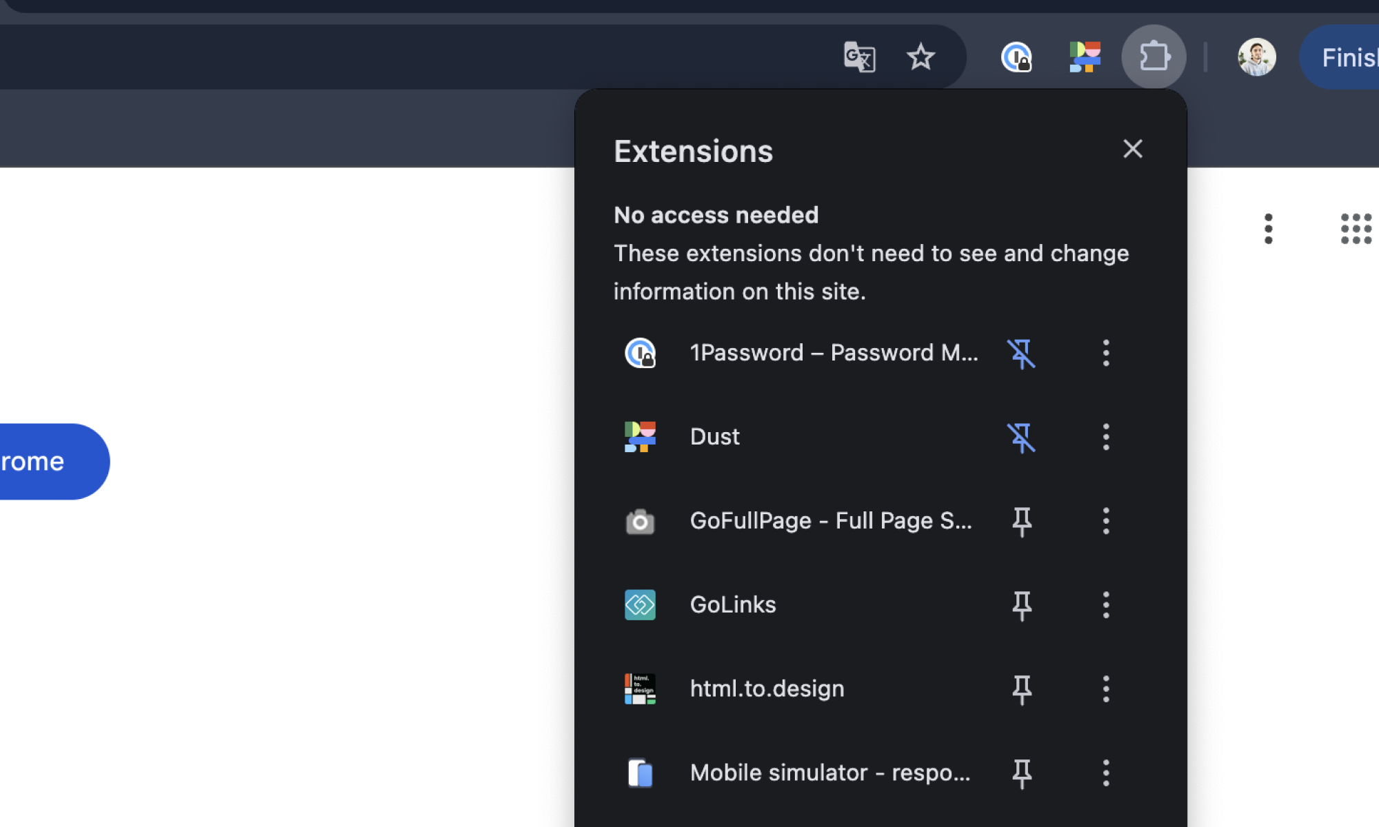 Extension configuration interface